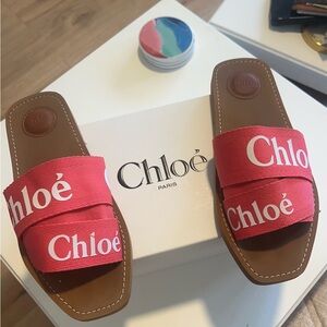 Chloe Pink/Red Woody Logo Slide Sandal-39